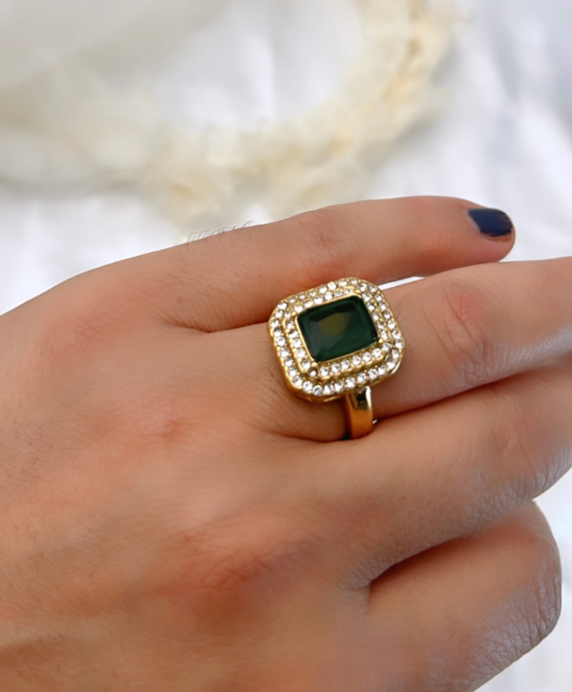 Bague safira avec perle verte